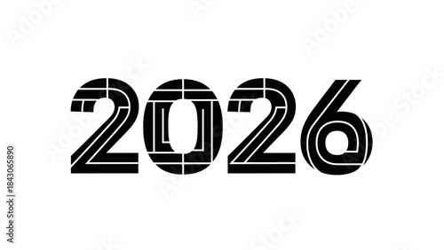 Stylized 2026 Numeric Design with Striped Pattern for Modern Typography or Logo Use