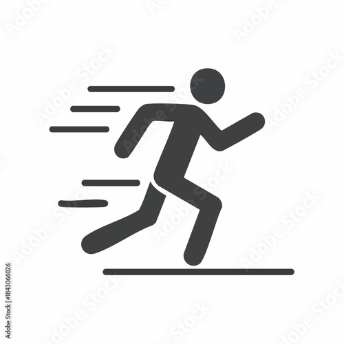 A simple black and white icon depicting a stick figure running quickly with motion lines.