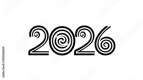 Stylized Spiral Font Design for the Year 2026 with Artistic Elements