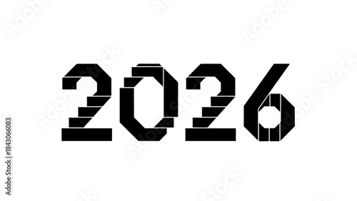 Typographical representation of the year 2026 with a modern pixelated design for digital graphics