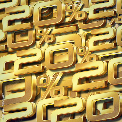 word font gold 20% large, small, gold letters stacked on top of each other as a gold and brown background, decor, fashion, banner