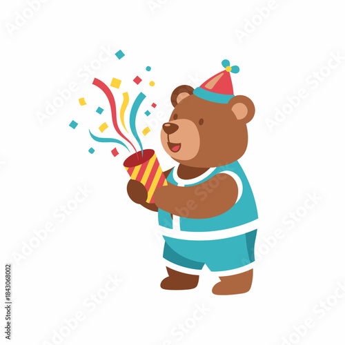 Tableau sur toile Cute Bear Celebrating with Confetti Popper.