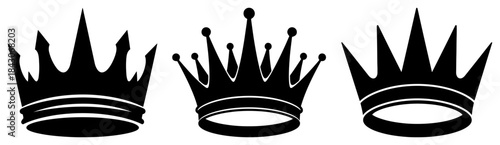 Set of three black royal crown silhouettes for king and queen