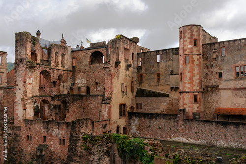Historic Heidelberg Castle Ruins.Ruins of the historic Heidelberg Castle located above the town.
