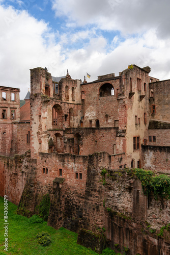 Historic Heidelberg Castle Ruins vertical.Ruins of the historic Heidelberg Castle located above the town.
