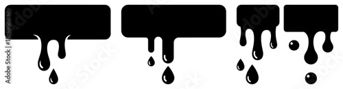 Set of dripping paint liquid borders with drops