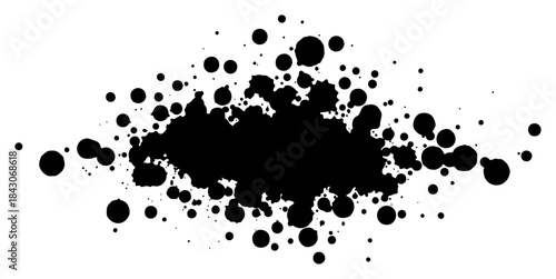 Horizontal black ink splash and spray paint splatter texture
