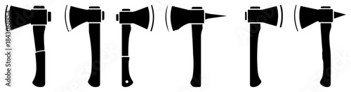 Set of black axe and hatchet silhouettes for lumberjack or carpentry design