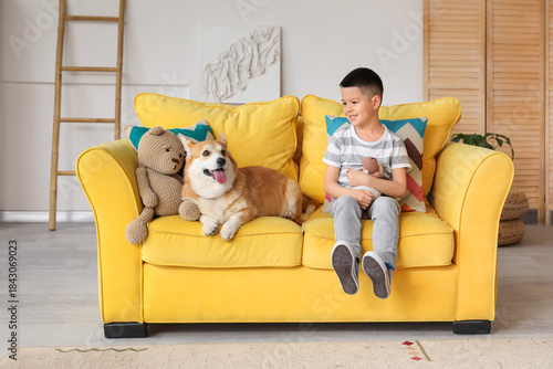 Little happy Asian boy with...