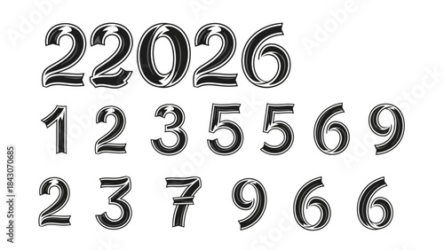 Black and white number set isolated on white background for design