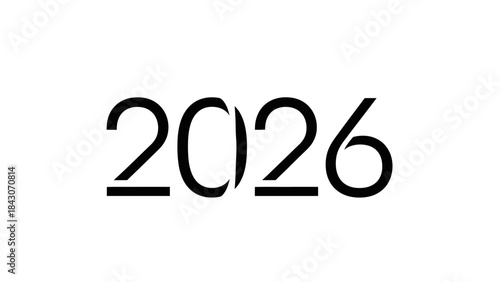 Bold 2026 typography modern black numbers isolated on white background