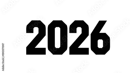 Bold black digit 2026 isolated on white background for design elements