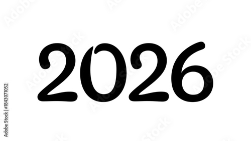 Bold black digit 2026 isolated on white background for commercial use