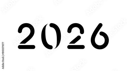 Bold black digital number 2026 isolated on clean white background
