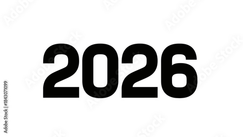 Bold black digital number 2026 on white background future concept