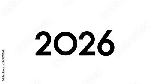 Bold black numerals 2026 isolated on a white background future concept