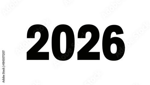 Bold black numerals 2026 isolated on white background for design projects