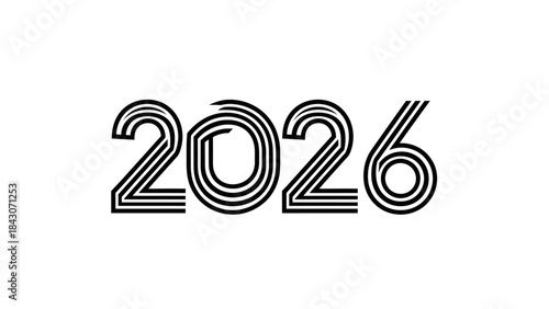 Bold graphic numeral 2026 design isolated on white background