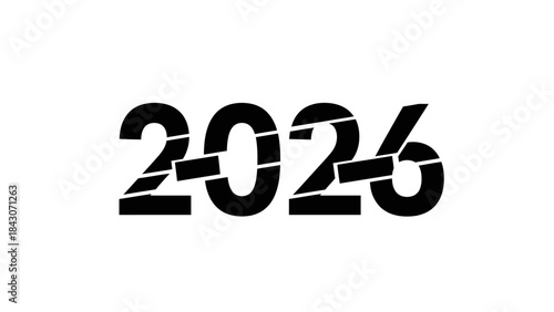 Bold graphic numeral 2026 design isolated on white background