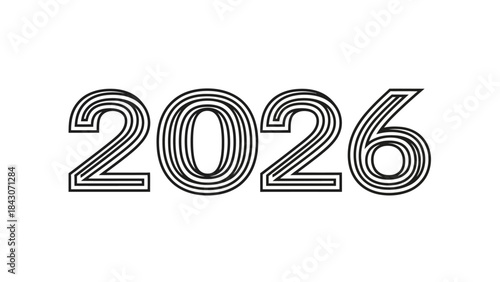 Bold graphic numeral 2026 design isolated on white background