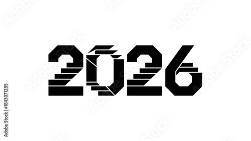 Bold graphic numeral 2026 design isolated on white background