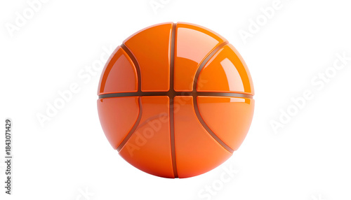 A photorealistic, isolated basketball featuring a glossy orange surface