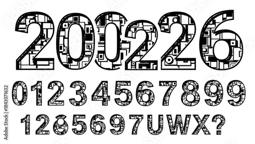 Geometric number font set for design projects and digital applications