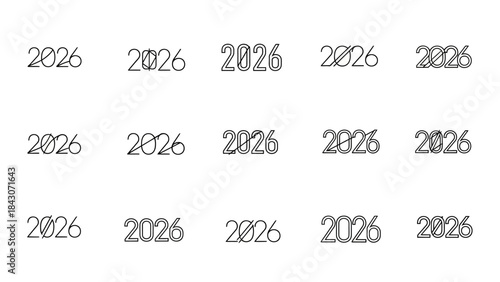 Graphic array of the number 2026 repeated multiple times on white background