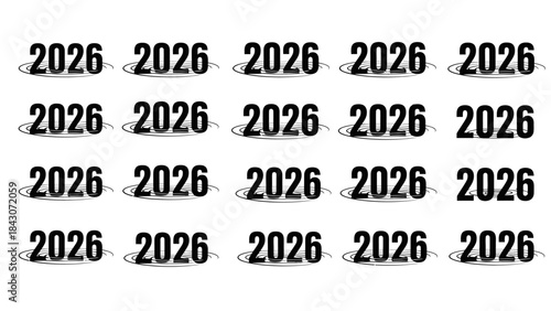 Repeating numerals 2026 displayed in grid formation with drop shadows