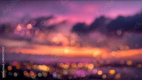 Dreamy sunset sky with bokeh effect. AI image