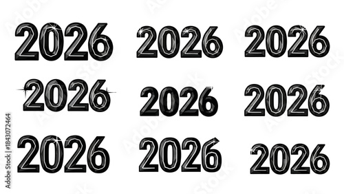 Year 2026 typography elements isolated on white background for design