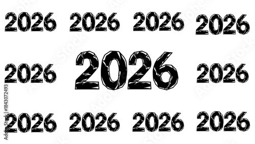 Year 2026 typography in a repeating pattern on a white background