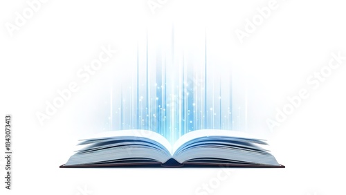 Open Book with Digital Data Flow and Light Rays — Knowledge, Innovation, Learning, Technology Concept