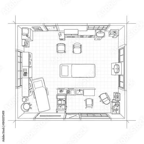 hospital patient room floor plan layout top view of medical bed equipment and furniture in modern clinic interior healthcare design illustration