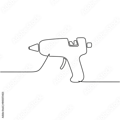 hot glue gun continuous line drawing isolated on white background simple craft tool outline for diy hobby and handmade design projects