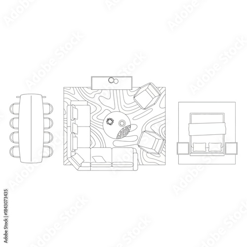 interior floor plan with living room bedroom and dining area top view line drawing for architecture layout and home design projects