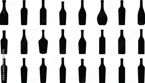 Array of Black Silhouetted Wine and Liquor Bottles beverage drink