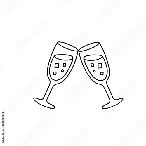 doodle line art drinking glass, line art drawing of drinking glass for new year