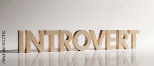 Fototapeta Naklejka Na Ścianę i Meble -  Minimalist introvert word made from light wooden 3D letters on clean white background