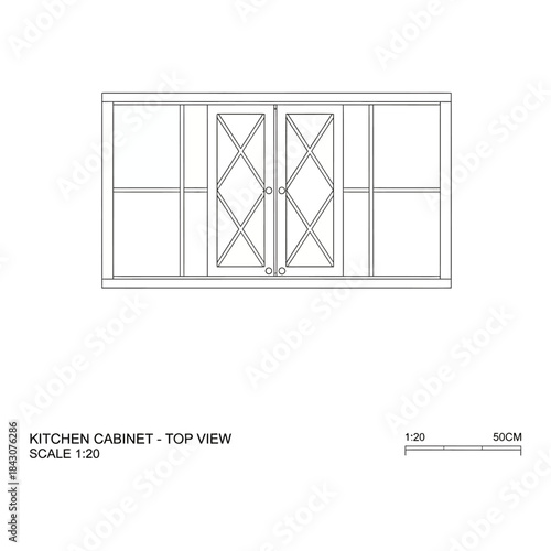 kitchen cabinet top view technical drawing with glass doors and shelves architectural interior layout blueprint for furniture design plans