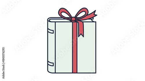 A light-colored book tied with a red ribbon and bow, presented as a gift for reading.