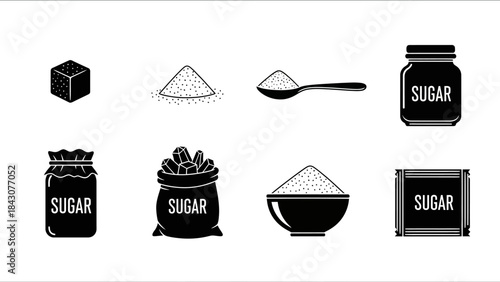 8 Vector set of Sugar icons for kitchen and restaurant design illustration
