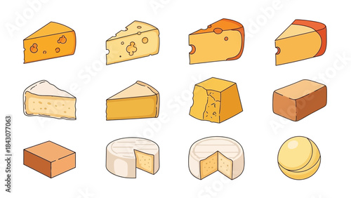 Vector cheese icons set illustration on white background