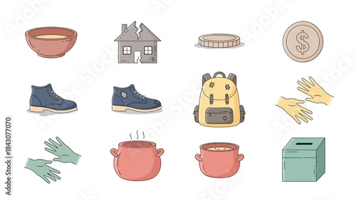 Vector set of gardening tools icons in simple illustration style on white background