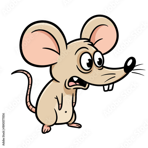 a wide-eyed cartoon mouse with an open mouth looking very scared and startled on a white background perfect for illustrating surprise.