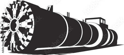 Silhouette of tunnel boring machine used for underground construction and mining, powerful industrial drilling equipment vector illustration engineering concept.