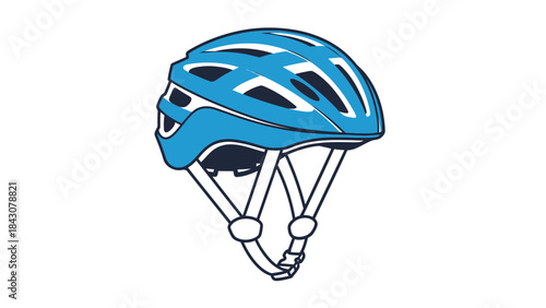 A vibrant blue bicycle helmet with white accents and straps, designed for safety and cycling.
