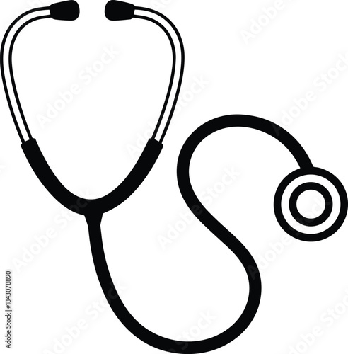 Stethoscope medical instrument vector illustration, healthcare equipment design, doctor tool silhouette, hospital and clinic diagnostic symbol for medicine and health concept