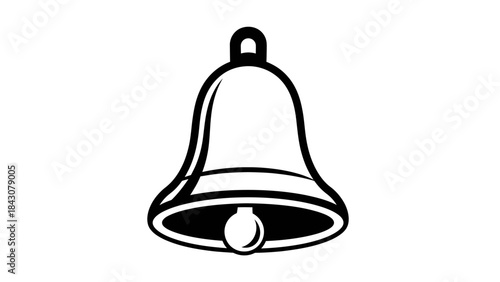 A simple black and white line art illustration of a classic bell with a clapper inside.