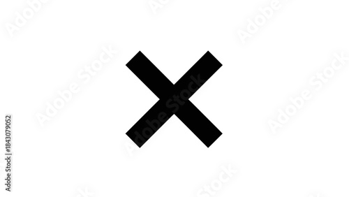 A bold black 'X' symbol centered on a plain white background, representing multiplication, cancellation, or a mark.